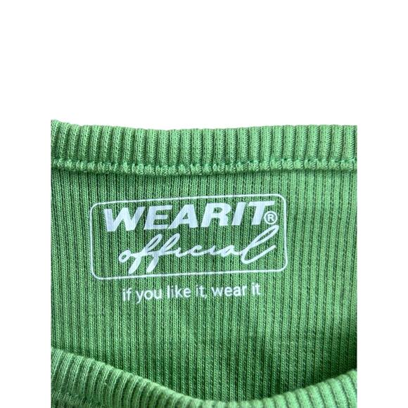 Green Ribbed Crop Tank Top Sz M Fitted Stretch Casual Blouse Cotton Blend - Picture 3 of 6